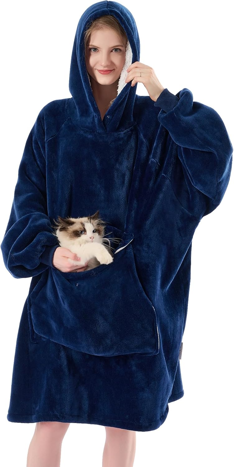 Ultra-Cozy Oversized Sherpa Hoodie Blanket with Giant Pocket